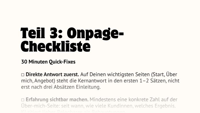 Onpage-Checkliste Seite aus dem Workbook