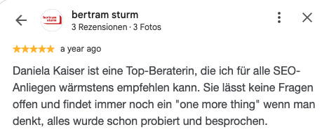 Google-Bewertung von Bertram Sturm zum SEO Booster Call